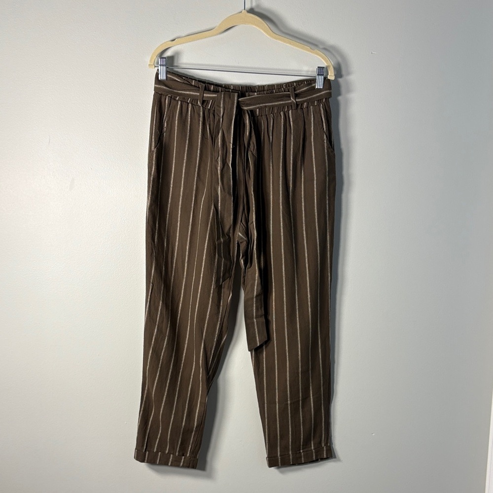 Final Touch Brown Pinstripe Tie-Waist Chinos